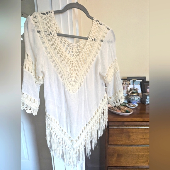Crochet and Fringe Top - Picture 1 of 6